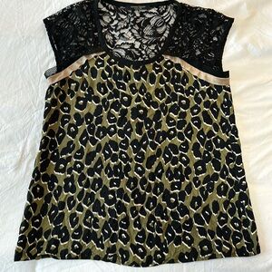 Nanette Lepore Women's Silk and Lace Leopard‎ Print Blouse